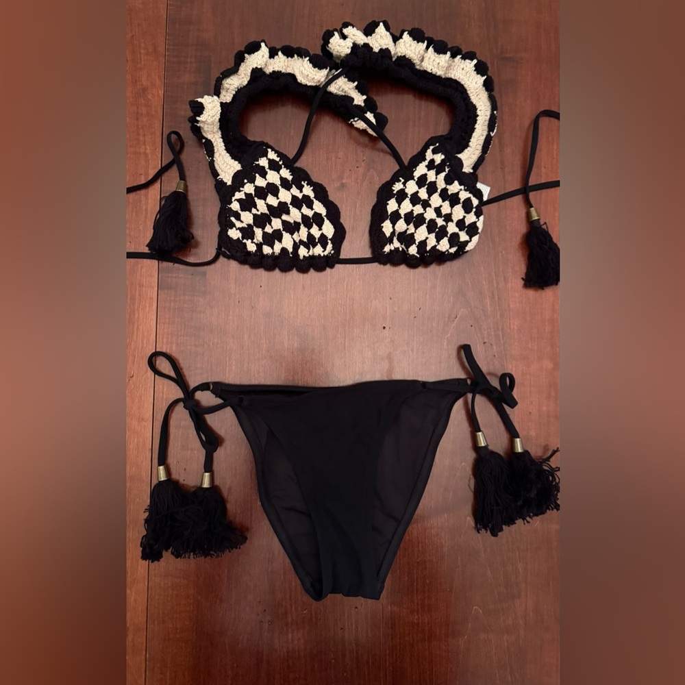 Zimmermann Black & White Checkered Ruffle Bikini Set - Picture 2 of 5